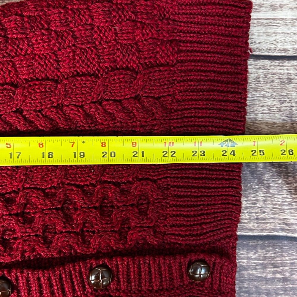 LL Bean Womens Merino Wool Cable Knit Cardigan Sweater Burgundy Red Ireland M - Picture 8 of 9